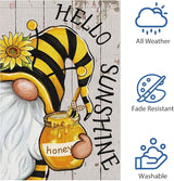 Heyfibro Hello Sunshine Summer Gnome Garden Flag 12x18 Double Sided Burlap Spring Sunflower Small Yard Banner for Rustic Seasonal Outside Outdoor House Decoration (ONLY FLAG)