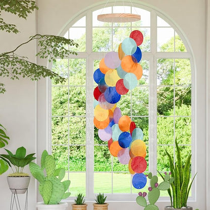 Seashell Wind Chimes for Outside - Handcrafted Colorful Spiral Shape Capiz Shells Windchime Coastal Style Decor for Indoor/Outdoors, Garden & Beach Hanging Decor for Wind Chimes Lovers and More
