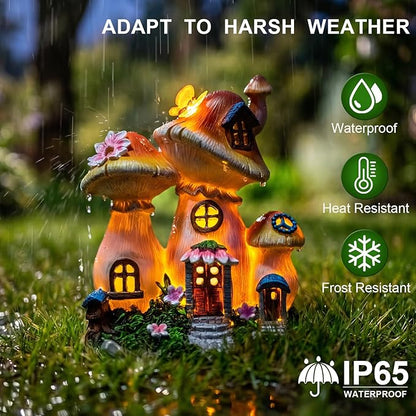 Candieslife Solar Garden Statue Lights Mushroom Mothers Day Decorations Fairy House Figurine Lights, Outdoor Memorial Garden Ornaments Waterproof Decoration for Outside Patio Yard Lawn Decor
