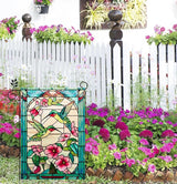 Spring Summer Hummingbird Garden Flag 12x18 Inch Double Sided, Stained Glass Floral Garden Flag for Outside, Colorful Flower Yard Flag Seasonal Outdoor Farmhouse Decor