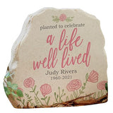 Personalization Universe A Life Well Lived Personalized Memorial Garden Stone - Customizable Outdoor Decor, Weather-Resistant Polyresin, 10"x11.9" - Available in Blue/Pink, Sympathy Gift