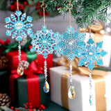4 Pcs 5D 9.7x3 inch Christmas Diamond Painting Kits DIY Point Drill Diamond Painting Wind Crystal Wind Chimes Double Snowflake Ornaments with Crystal Pendant for Home Garden Hanging Decor(Blue, White)