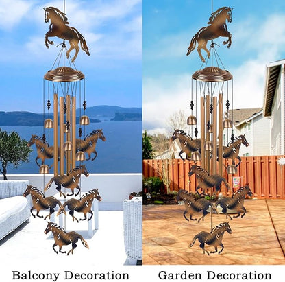 Horses Wind Chimes for Garden/Home/Balcony/Lawn/Tree/Yard/Indoor/Outside Decoration, Retro Wind Catcher, Bronze Horse Decor, Blessing Wind Bells, Memorial WindChimes Gifts for Mom, Grandma, Woman