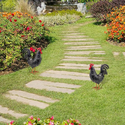 Metal Rooster Yard Decor,16 in Outdoor Chicken Statue Decoration for Patio Lawn Garden,3D Rooster Garden Statues,Chicken Yard Art Sculpture Outdoor Figurines,Metal Chicken Decor,1 Pcs (Black)