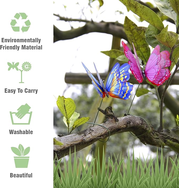 40 Pcs Butterfly Stakes, Decorative Garden Stakes, 3D Colorful Double Wings with Bendable Stick, Artificial Butterflies for Flower Bouquet Crafts, Plant Stake for Patio Yard Pot, Party Decor