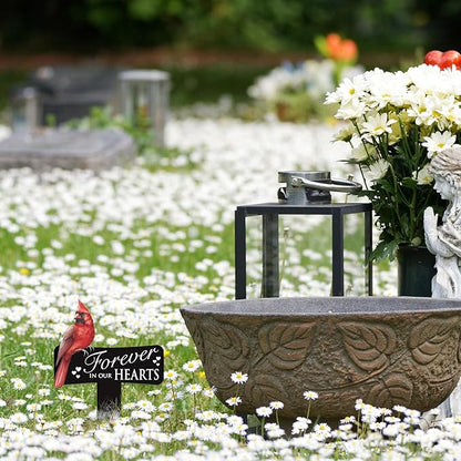 Hicarer Cardinals Grave Markers Cardinals Memorial Gift Metal Sympathy Stakes for Cemetery Memorial, Garden Yard, 11.8 x 7.87 Inch(Forever in Our Hearts)