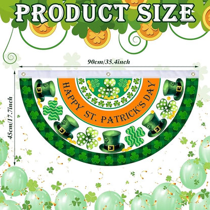 6 Pcs St. Patrick Day Bunting Fan Flag Irish Shamrock Clover Bunting Flag Happy St. Patrick Day Garden Half Fan Banner Decoration Holiday Indoor Outdoor Yard Decor, 1.5 x 3 ft