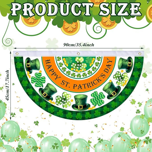 6 Pcs St. Patrick Day Bunting Fan Flag Irish Shamrock Clover Bunting Flag Happy St. Patrick Day Garden Half Fan Banner Decoration Holiday Indoor Outdoor Yard Decor, 1.5 x 3 ft