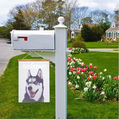 Mugod Siberian Husky Garden Flag Funny Dog Yard Flags Vertical Double Sided 12.5x18 Inch Small Flag Burlap Banners Home Decorative Outdoor Villa Patio Lawn