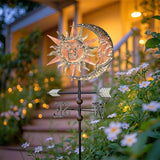 TERESA'S COLLECTIONS Sun & Moon Face Solar Outdoor Lights, Metal Decorative Stake Weathervane Garden Decor for Outside, Yard Decorations Outdoor Lawn Ornaments for Porch Decor Gifts for Mom, 34"