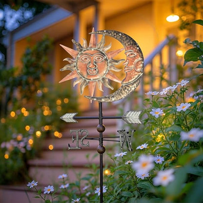 TERESA'S COLLECTIONS Sun & Moon Face Solar Outdoor Lights, Metal Decorative Stake Weathervane Garden Decor for Outside, Yard Decorations Outdoor Lawn Ornaments for Porch Decor Gifts for Mom, 34"