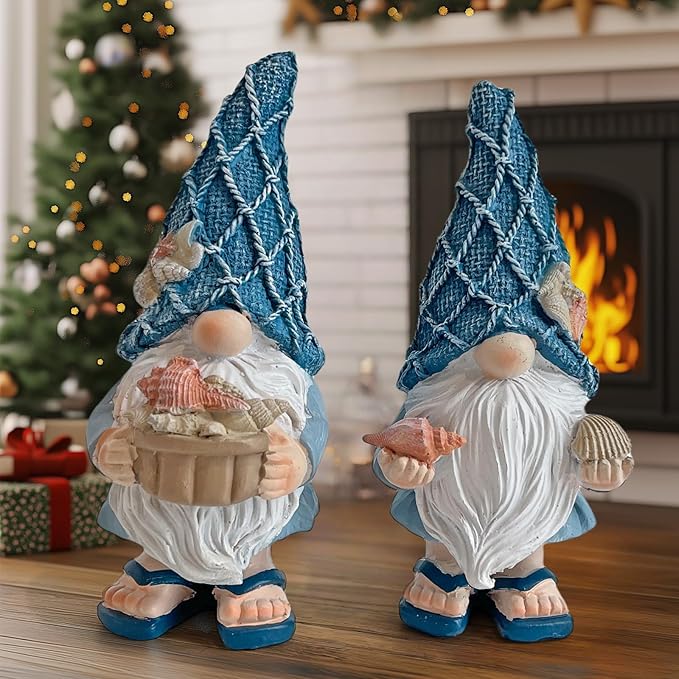 LIFFY Garden Gnomes Statues Outdoor Funny Garden Decor Indoor Resin Beach Gnome Sculpture Ocean Gnomes for Beach, Patio, Lawn, Yard, Porch, Bookshelf Gifts (Blue and White)