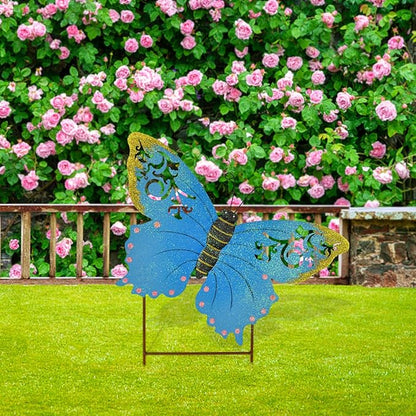 Butterfly Garden Stake Decorative Butterfly Yard Stake, Cute Insect Decor Metal Yard Art Decor Outdoor Garden Decoration for Patio Porch Lawn Pathway Backyard (Blue)