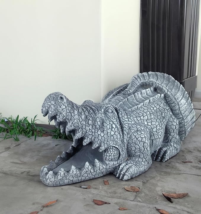 Crocodile Sculpture Gutter Diverter Rain,Deco Gutter Extension Downspout,Eco-Friendly Resin Statues Gutter Extender Diverter,Splash Block, Perfect Rain Gutter Downspout Extension for 3"x4" Downspouts