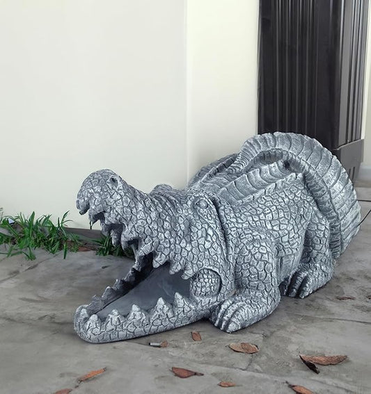 Crocodile Sculpture Gutter Diverter Rain,Deco Gutter Extension Downspout,Eco-Friendly Resin Statues Gutter Extender Diverter,Splash Block, Perfect Rain Gutter Downspout Extension for 3"x4" Downspouts