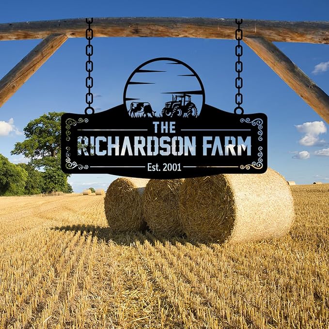 Personalized Metal Farm Sign, Customized Family Name Ranch Sign, Large Last Name Sign for Farmhouse Decoration, Outdoor Farm Wall Art, Welcome Sign, Entrance Gate Sign, Farm Lovers Gift, Garden Decor