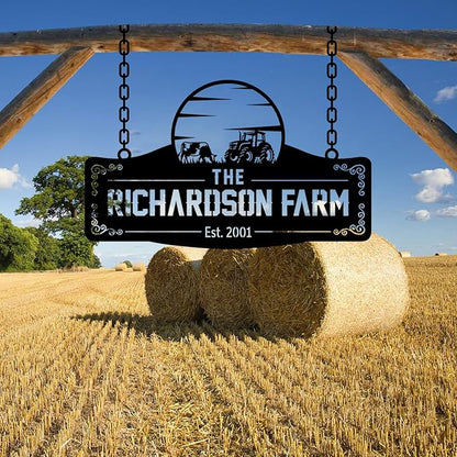 Personalized Metal Farm Sign, Customized Family Name Ranch Sign, Large Last Name Sign for Farmhouse Decoration, Outdoor Farm Wall Art, Welcome Sign, Entrance Gate Sign, Farm Lovers Gift, Garden Decor
