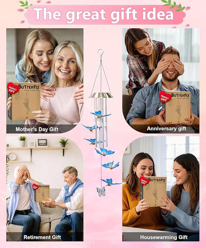 Nacome Wind Chimes for Outside: Tubes Memorial Wind Bell Mother's Day Birthday Gifts for Mom Women Grandma Her - Yard Garden Indoor Outdoor Decor (Butterfly)