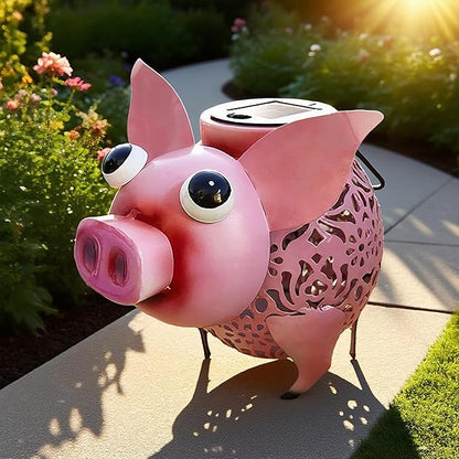 Teaeeno Solar Pig Lantern Lights,Outdoor Garden Pig Statue for Yard,Metal Animal Decor Outdoor,Garden Yard Lawn Backyard Ornament Decor,Home, Lawn, Patio, Resin Animal Ornament, Women/Gardening Gifts