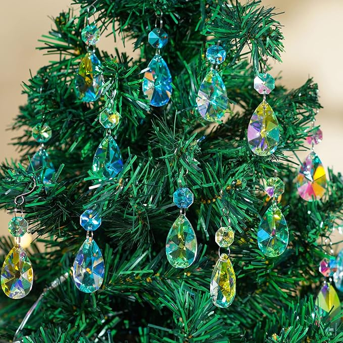 20 Pieces 38mm Crystal Prisms Chandelier Rounded Pear Suncatcher Ornament Pendants Crystal Beads Hanging Glass Crystals Chandelier Prisms for Wedding Party Tree Garlands Decoration DIY Jewelry