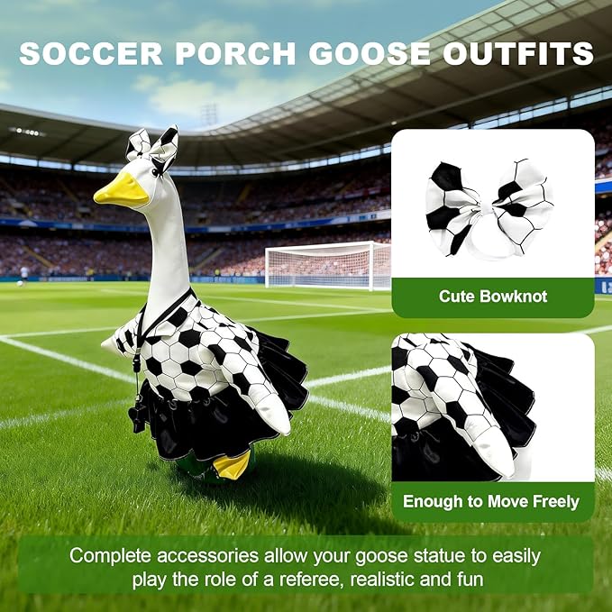 Soccer Porch Goose Outfits with Headband and Whistle, Soccer Porch Goose Costume for 23'' Plastic/Cement Porch Goose Statue Outdoor Garden Yard Patio Lawn Decor