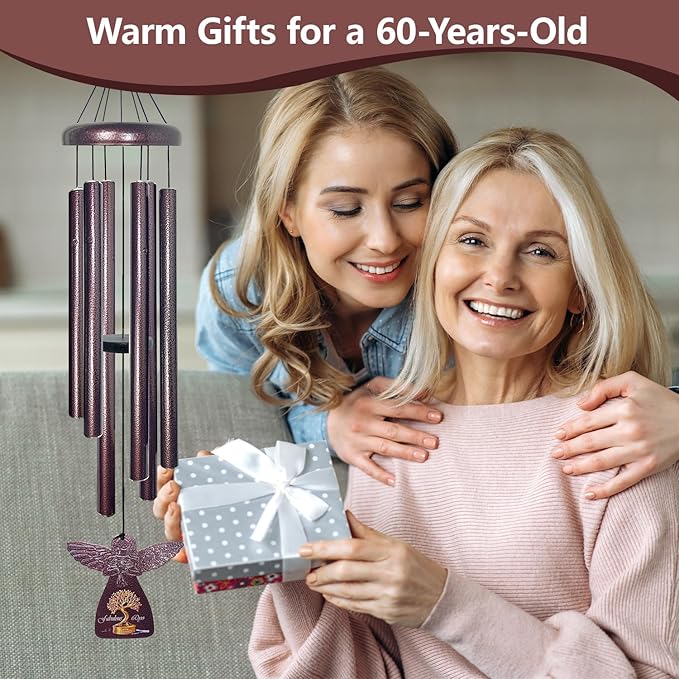 60th Birthday Gifts for Women - 32" Angel Aluminum Wind Chimes for Outside with Harmony Tone, Unique Wind Chimes for Garden, Patios and Backyard Decor, Memorable 60th Birthday Decorations