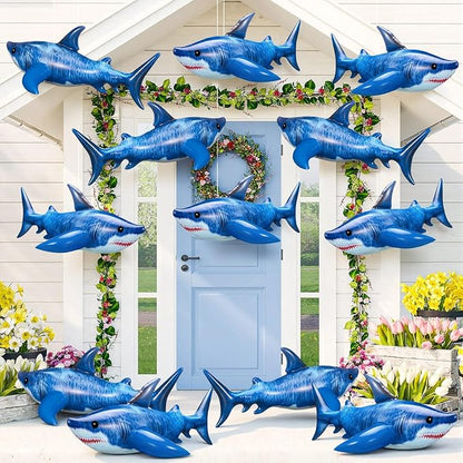 Realspring 12 Pcs 15 Inch Inflatable Shark Party Decorations Summer Shark Inflatables Outdoor Decor Large PVC Ocean Animals Blow up Hanging Ornaments for Beach Under The Sea Party Supplies Gift