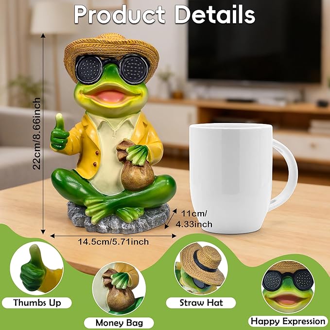 Solar Frog Garden Statue Decor - Waterproof Frog Figurine with Solar LED Blink Eyes,Funny Outdoor Garden Statues for Yard Patio Lawn Ornament,Unique Housewarming, Birthday, Thanksgiving, Mom Gifts