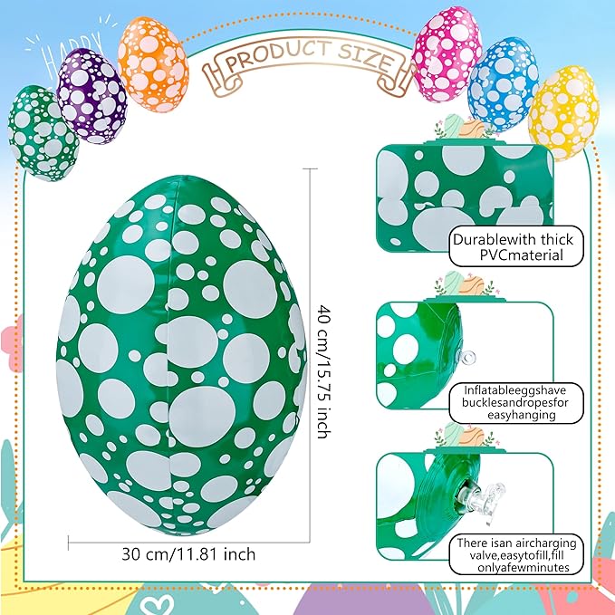 6 Pack 16 Inch Inflatable Easter Eggs Easter Blow up Egg Decor Hanging Inflatable Eggs Ornaments for Indoor Outdoor Party Yard, 6 Colors