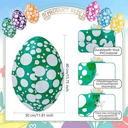 6 Pack 16 Inch Inflatable Easter Eggs Easter Blow up Egg Decor Hanging Inflatable Eggs Ornaments for Indoor Outdoor Party Yard, 6 Colors