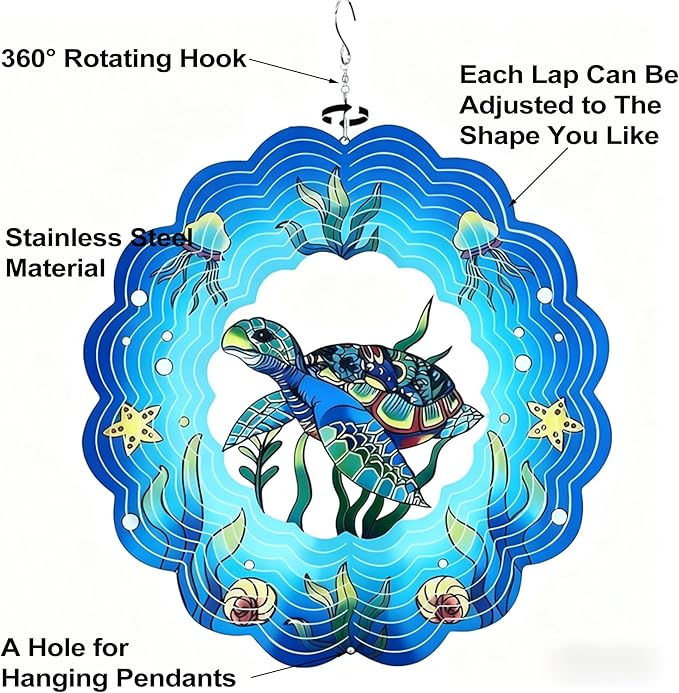 Colorful Wind Chimes Spinner Decorate Your Garden with This 12-inch Stainless Steel Wind Spinner Outdoor Clearance Metal 3D Hanging Decor Wind Sculptures for Lawn Yard Perfect Ornament Gift
