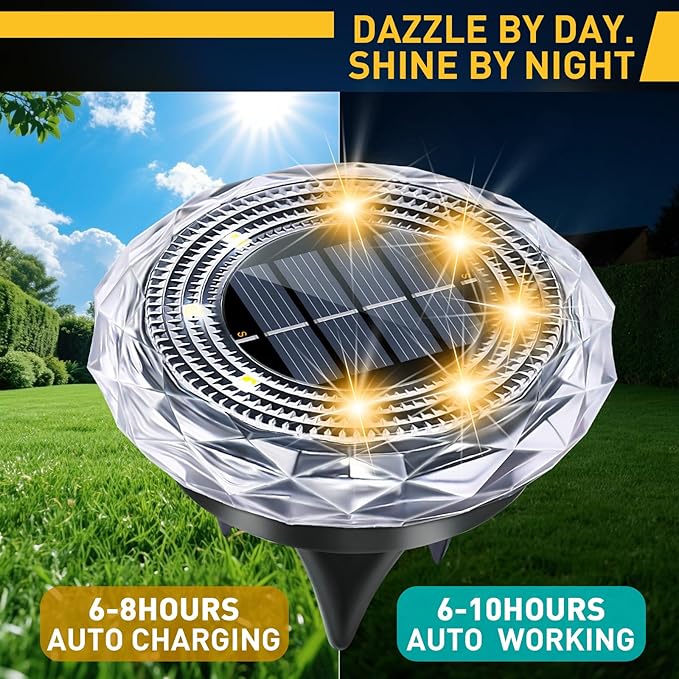 Solar Ground Lights, Solar Disc Light Outdoor Waterproof,Landscape Lighting Garden Lights for Pathway, Yard, Deck, Lawn, Patio, Swimming Pool,Walkway(Warm, 12Pack)