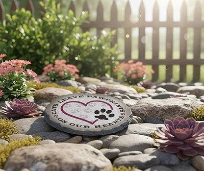 Magnolia Garden 10-Inch Cats Leave Pawprints On Our Hearts Decorative Stepping Stone – Feline Memorial Resin Garden Tile – Cat Sympathy & Bereavement Outdoor Accent