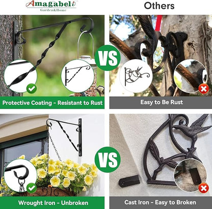 AMAGABELI GARDEN & HOME 4 Pack Hanging Plant Brackets Outdoor 14 inch Metal Fence Wall Plant Hanger Hooks for Hanging Flower Bird Feeders Lanterns Wind Chimes Rust-Resistant Black
