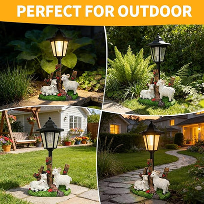 Solar Sheep Garden Outdoor Decor, Farmhouse Sheep Statue with LED Lantern, Decorative Lawn Lights Waterproof Resin Animal Figurine for Yard Patio Pathway Landscape Gift for Mother's Day