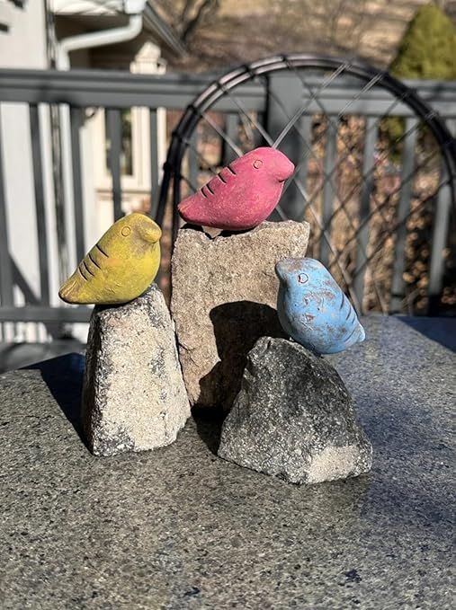 Set of 3 Mini Bird on Rock Garden Statues – Assorted Sizes and Colors, Perfect Gift for Garden Lovers, Gift for Labor Day
