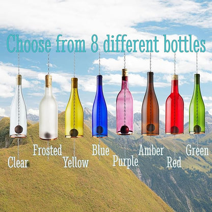 Blue Ridge Mountain Gifts Memorial Wine Bottle Wind Chime with Personalized Flag, Customize with Text & Photo Unique Sympathy Gift