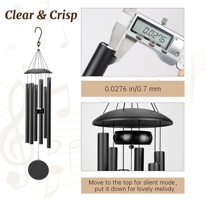 Wind Chimes for Outside with Classic Sound, Coolest Aluminium Metal Windchimes Outdoors with Pine Wood Striker, Unique Gift for Mom, Garden Decoration(28" Black)