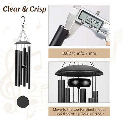 Wind Chimes for Outside with Classic Sound, Coolest Aluminium Metal Windchimes Outdoors with Pine Wood Striker, Unique Gift for Mom, Garden Decoration(28" Black)