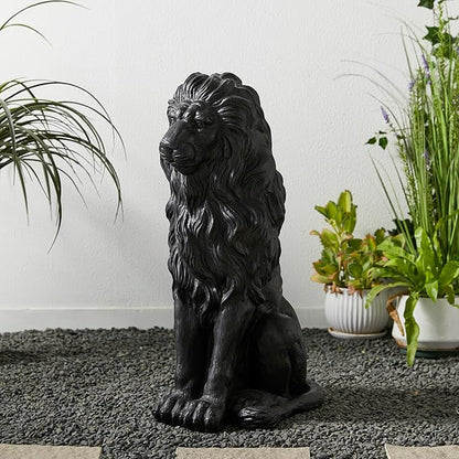 Glitzhome Guardian Sitting Lion Garden Statue MGO Outdoor Decoration, 27.75" H, Black
