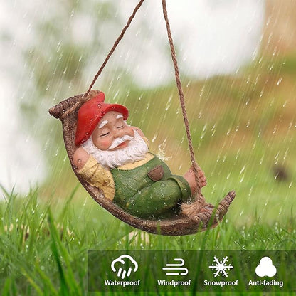 TERESA'S COLLECTIONS Green Garden Gnomes Statues for Garden Decor, Resin Hanging Decorations for Outdoor, Tree Ornaments Figurines for Outside Stump Lawn Patio, Gifts for Mom Women and Man, 8"