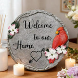 Welcome to Our Home-Resin Stepping Stone,Outdoor Garden Pathway Decoration,Round Red Hummingbird Decorative Stone for Garden,Walkway Sculpture Yard Art for Patio,Home Decor