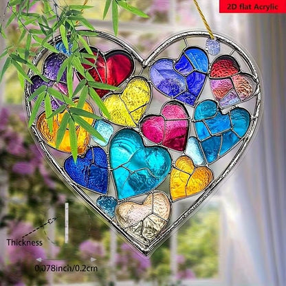 Valentine's Day Sun Catcher for Window Hanging with Colorful Hearts Designs Acrylic Suncatchers Hanging Ornaments Romantic Valentine's Room Decor，Housewarming Women Decor Gifts