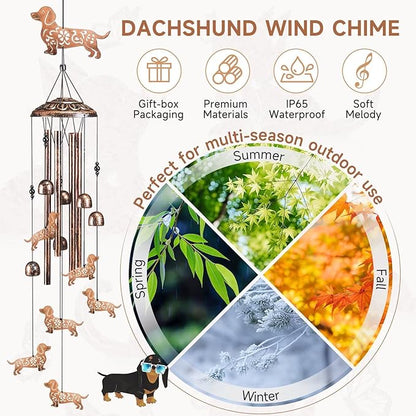 Dachshund Dog Wind Chimes for Outside,41" Metal Windchimes, Housewarming/Easter/Halloween/Festival Gifts for Women/Men, Pet Memorial Wind Chimes for Dogs, Dachshund Decor for Outside, Patio or Garden
