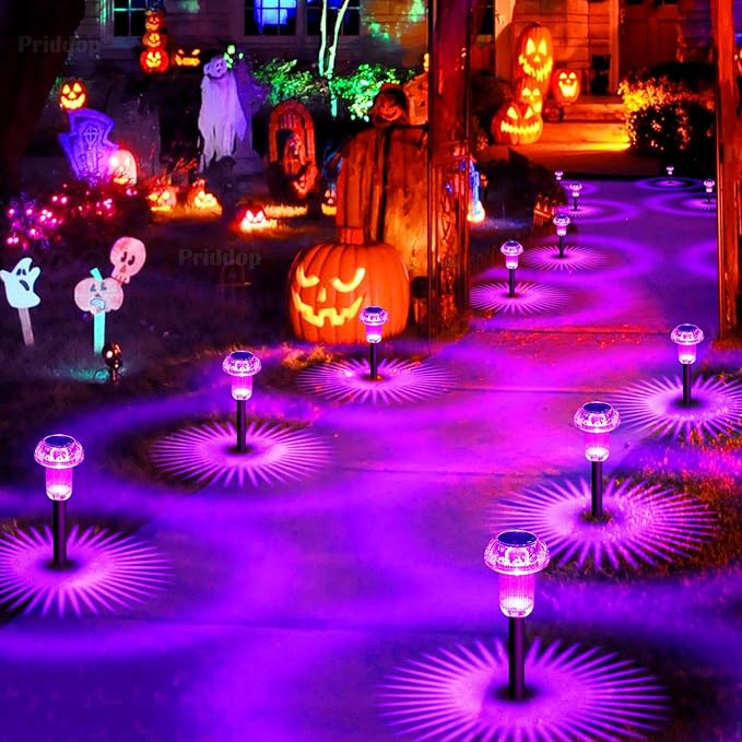 Priddop Solar Lights Outdoor Pathway Waterproof 8 Pack Purple LED Acrylic Mushroom Decorative Garden Lights for Yard Landscape Patio Outside Decorations