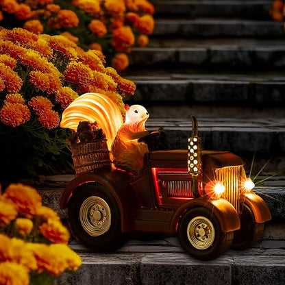 YUETJIN Solar Lighted Squirrel's Farm Tractor Statue, Outdoor Décor for Lawn Garden, Yard, Flower-Pool, Harvest Decoration, Gfit for Father