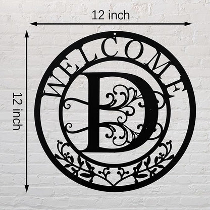 Metal Monogrammed Initial Welcome Sign, Metal Letter Wall Art Decor, Name Sign for Home Porch Front Door Outdoor (D)