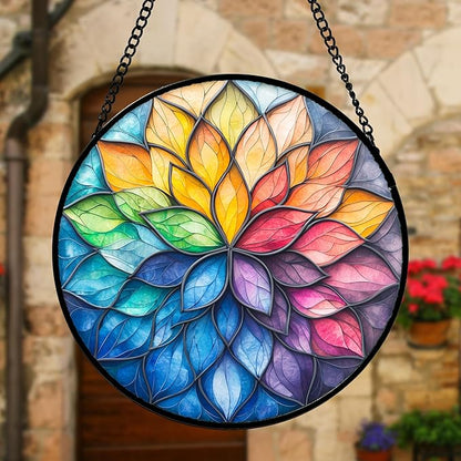 DASTOLL Stained Glass Window Hanging, Colorful Flower Petals Sun Catchers Diamond Glass Panel Hangings Suncatcher Decor for Birthday for Women, Men, Wife, Aunt, and Mom 7.8 in