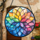 DASTOLL Stained Glass Window Hanging, Colorful Flower Petals Sun Catchers Diamond Glass Panel Hangings Suncatcher Decor for Birthday for Women, Men, Wife, Aunt, and Mom 11.8x11.8 in