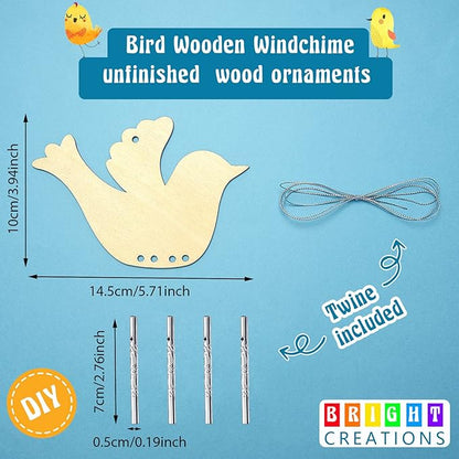 Taiyin 16 Set Bird Wooden Wind Chime Craft Kit for Kids DIY Make Your Own Wind Chimes Decorative Wooden Hanging for Classroom Outdoor Garden Patio Balcony Arts Crafts Supplies